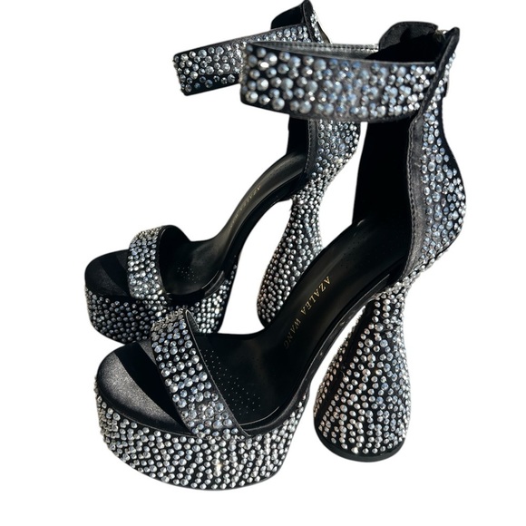 Azalea Wang Your Place or Mine black rhinestone ankle strap platform heels sz 8 - Picture 7 of 12